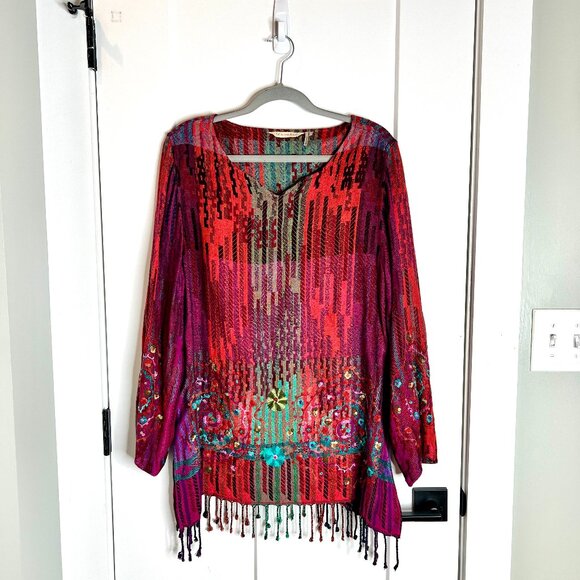 Soft Surroundings Aztec Southwestern Tapestry Embroidered Tunic Top Boho Sz XL - Picture 1 of 6